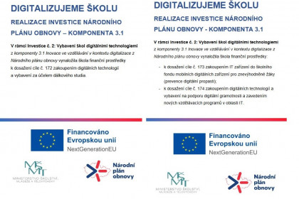 Národního plánu obnovy v rámci komponenty 3.1 Inovace ve vzdělávání v kontextu digitalizace 